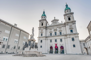 Cathedral square (Domplatz) located at Salzburg, Austria - obrazy, fototapety, plakaty