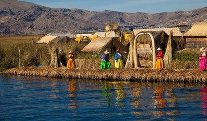 The floating and tourist  Islands of lake Titikaka Puno Peru Sou - obrazy, fototapety, plakaty