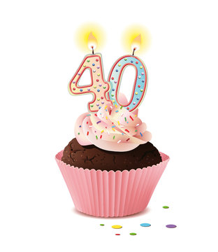Cupcake mit Kerze und die Zahl 40
