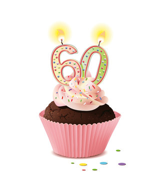 Cupcake mit Kerze und die Zahl 60
