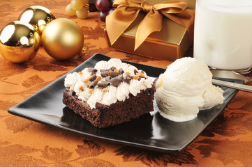Christmas brownie and ice cream
