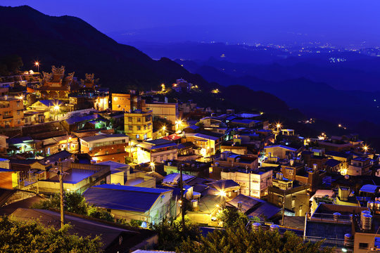 Jiu Fen Village At Night, In Taiwan