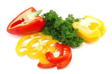 cut peppers with curly parsley