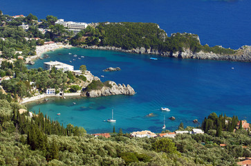 Widok na zatokę i plaże, grecka wyspa Korfu - obrazy, fototapety, plakaty