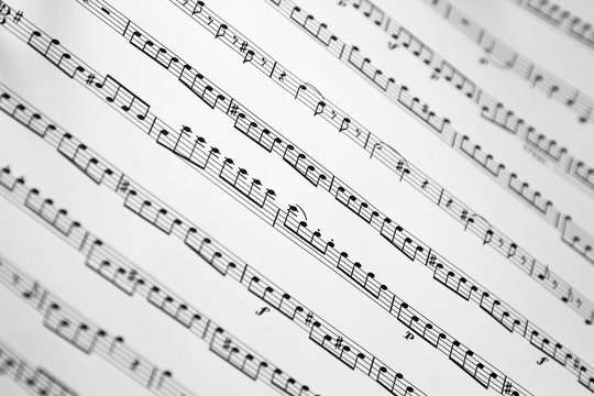 A closeup of a sheet music full of notes