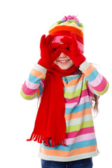 Playing girl in winter clothes