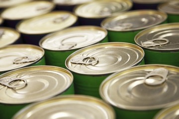 Rows of metal cans