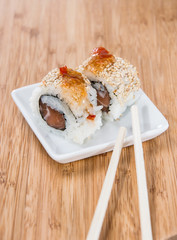 Small plate with fresh Sushi Rolls