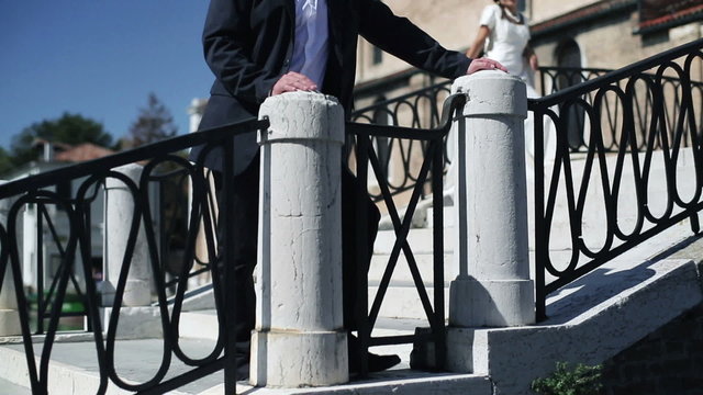 Happy just married couple on the bridge in Venice