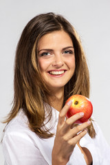 Woman with red apple