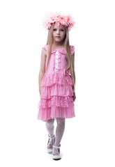 Pretty girl walk on camera in garland isolated