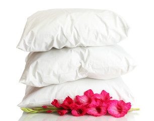 pillows and flower, isolated on white