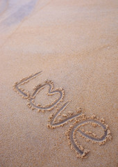 English Love word on beach
