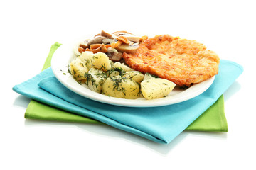 Roast chicken cutlet with boiled potatoes