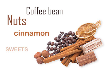 coffee beans, cinnamon and lemon
