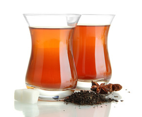 glasses of Turkish tea, isolated on white