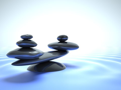 Zen Stones In Water, Blue Sky