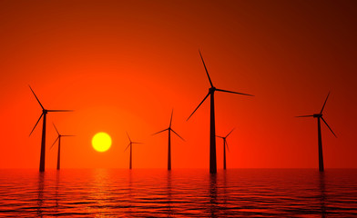3d wind turbines producing energy in sea