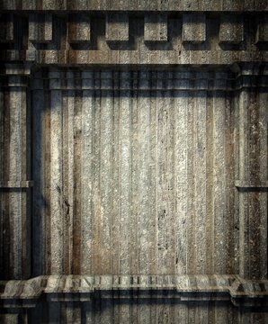 3d metal wall, antique architecture background