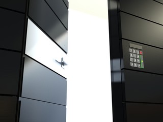 3d open door, electronic lock or intercom