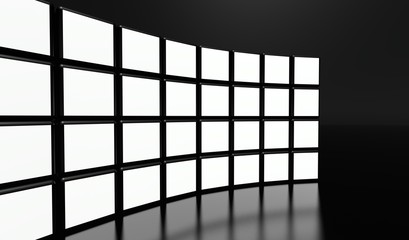 White screen video wall of many cubes