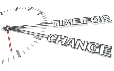 Clock with words Time for change, concept of innovation