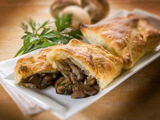 strudel stuffed with  mushroom, selective focus