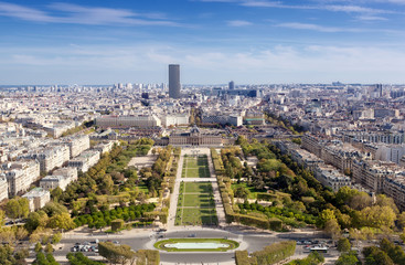 Top view  on famous Champs de Mars. Paris. France
