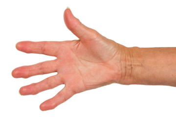Hand of an old woman with arthritis, isolated on white