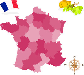 Map of France, regions and departments