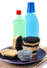 Obraz na płótnie Canvas kitchen sponges for ware washing on a white background