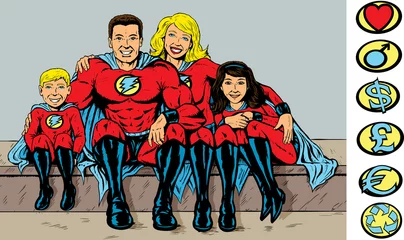Deurstickers Superhelden Super held familie