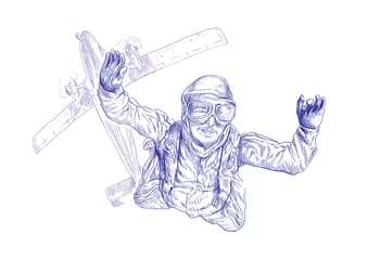 Sierkussen Skydiving, parachutist. Full-sized (original) hand drawing © kuco