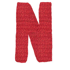 letter N alphabet, knitted spokes structure