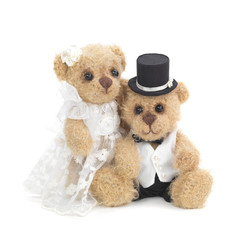 Classic teddy bear groom and his bride