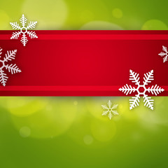 Beautiful snowflake Christmas background with red ribbon and cop