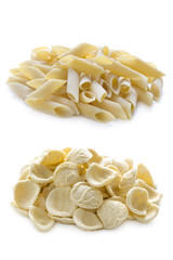orecchiette and penne pasta isolated