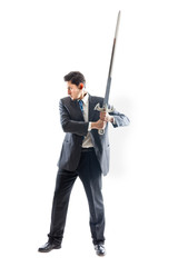 Businessman with long sword