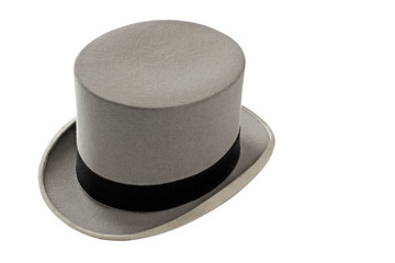 Vintage gray felt top hat with black band