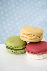 macarons on blue polka dot