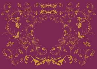 Golden floral ornament on lilac background