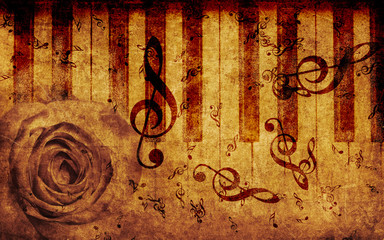 Vintage background with rose and notes