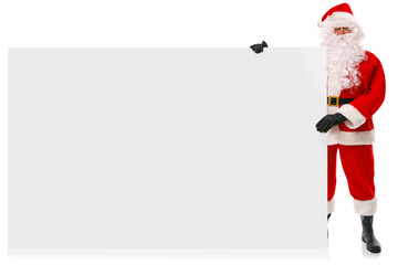 Full length Santa holding large blank sign