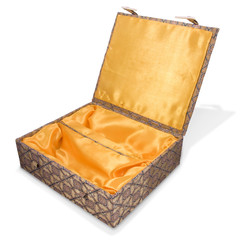 open fabric covered oriental box