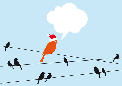 Santa Bird On Wire, Vector