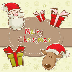 Santa and deer cartoon Christmas greeting card
