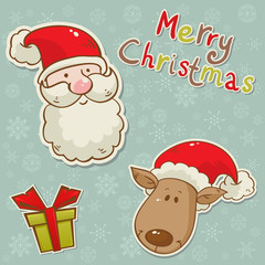 Santa and deer cartoon Christmas greeting card