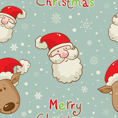 Christmas seamless pattern with Santa Clau and deer