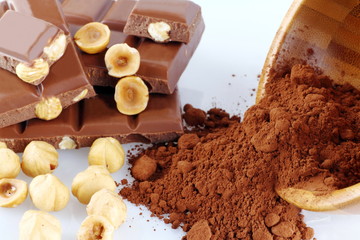 Tavoletta di cioccolato e cacao in polvere