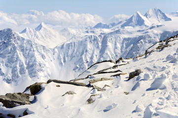 winter mountain landscape of Austrian Alps